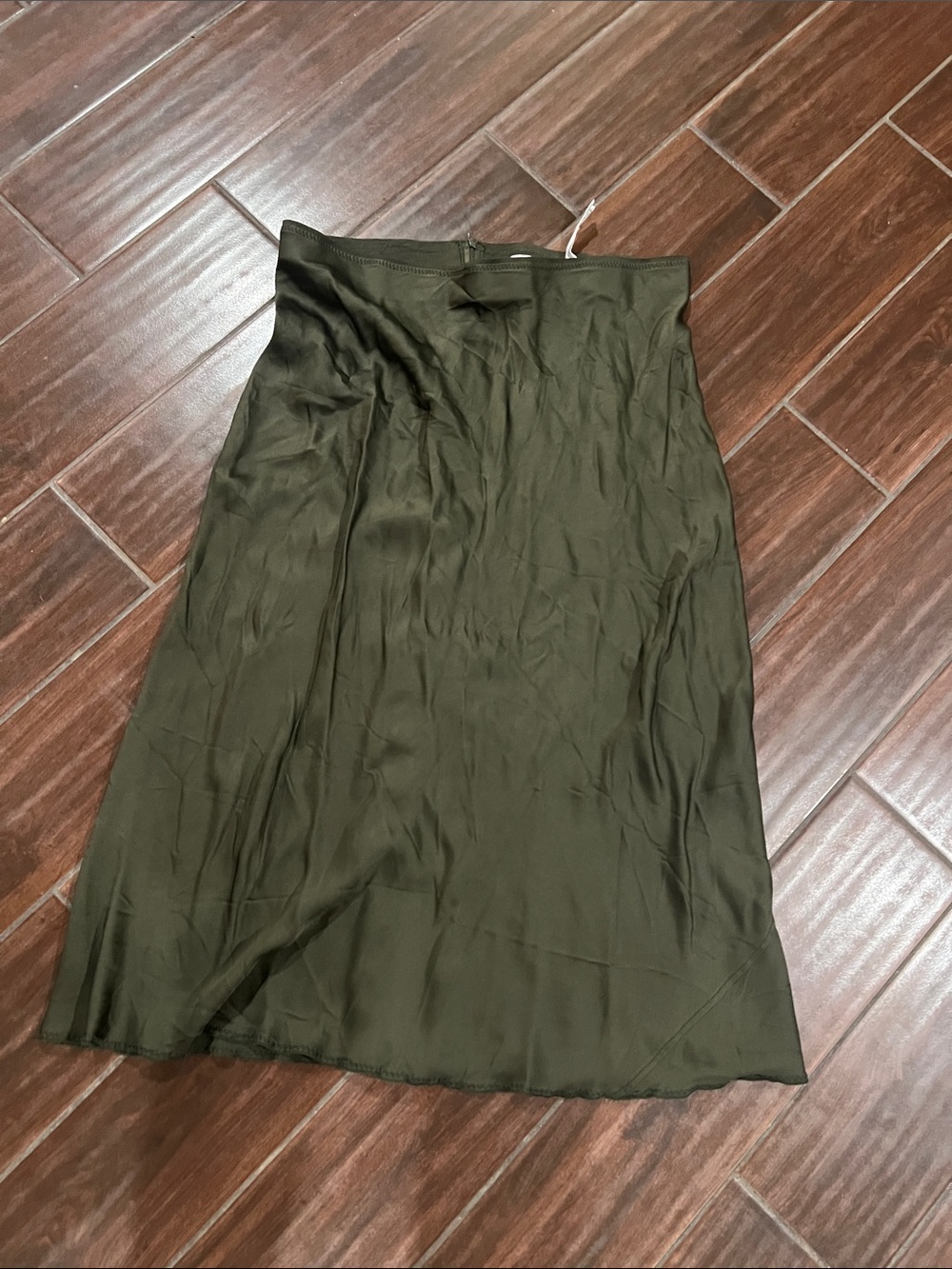 Zara Olive Green Satin Midi Skirt